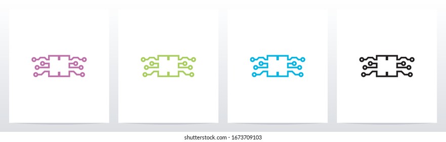 Digital Circuit Lines On Letter Logo Design H