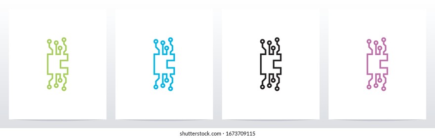 Digital Circuit Lines On Letter Logo Design C