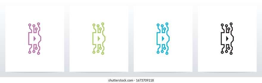 Digital Circuit Lines On Letter Logo Design D