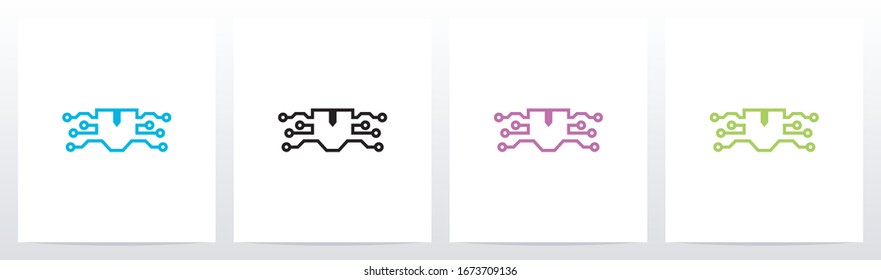 Digital Circuit Lines On Letter Logo Design V