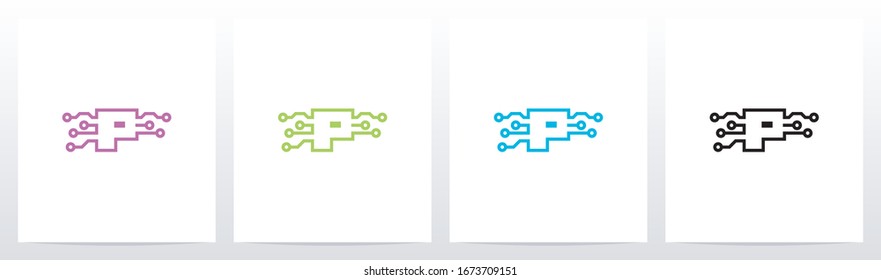 Digital Circuit Lines On Letter Logo Design P