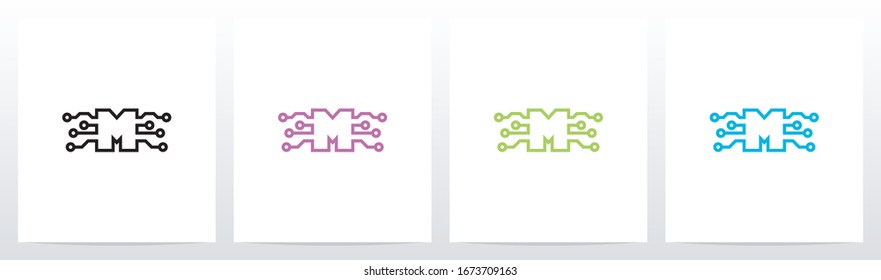 Digital Circuit Lines On Letter Logo Design M