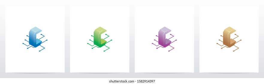 Digital Circuit Nodes Letter Logo Design C