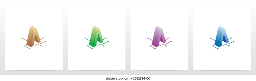Digital Circuit Nodes Letter Logo Design A