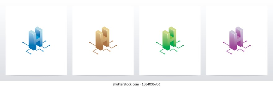Digital Circuit Nodes Letter Logo Design H