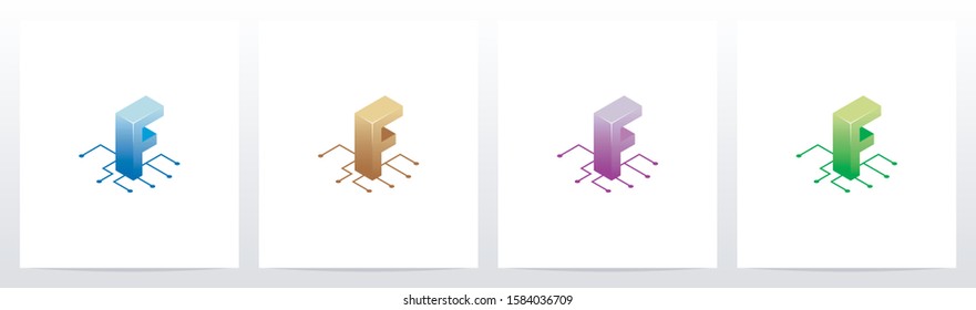 Digital Circuit Nodes Letter Logo Design F