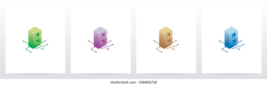 Digital Circuit Nodes Letter Logo Design B
