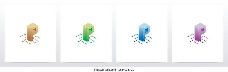Digital Circuit Nodes Letter Logo Design P