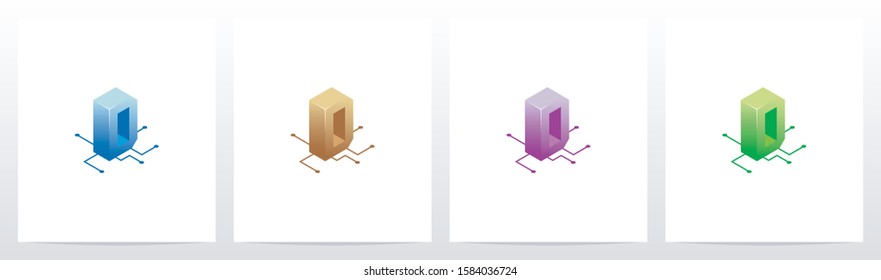 Digital Circuit Nodes Letter Logo Design D