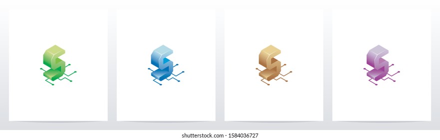 Digital Circuit Nodes Letter Logo Design S