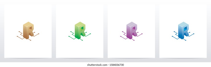 Digital Circuit Nodes Letter Logo Design R