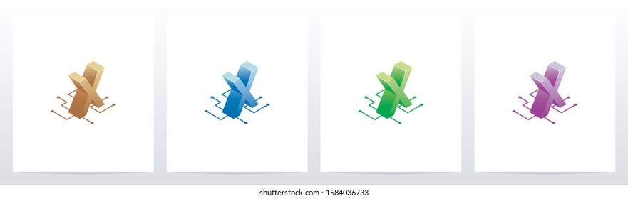 Digital Circuit Nodes Letter Logo Design X