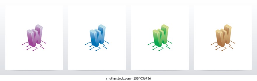Digital Circuit Nodes Letter Logo Design W