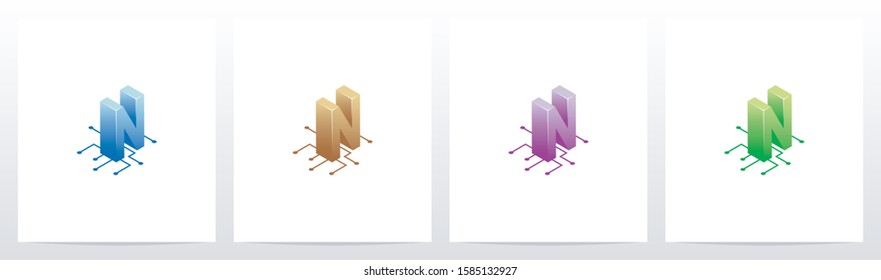 Digital Circuit Nodes Letter Logo Design N