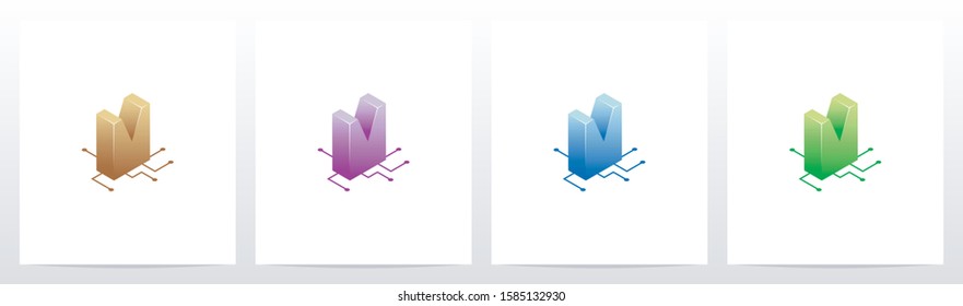 Digital Circuit Nodes Letter Logo Design M