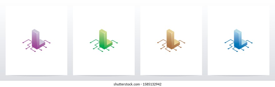Digital Circuit Nodes Letter Logo Design L