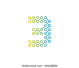 Digital Circuit Number 3 Icon Logo Design Element