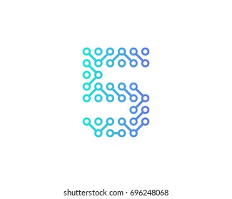 Digital Circuit Number 5 Icon Logo Design Element