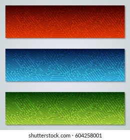 Digital circuit style banners vector templates collection