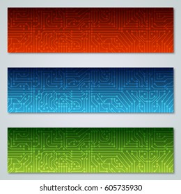 Digital circuit style banners vector templates collection