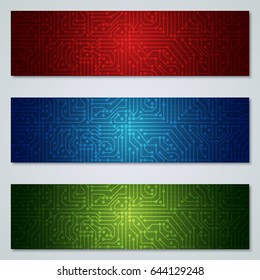 Digital circuit style banners vector templates collection