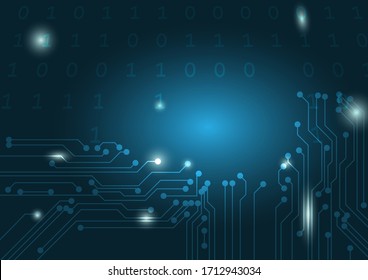 Digital circuit technology, binary code background, computer data transfer, blue abstract background