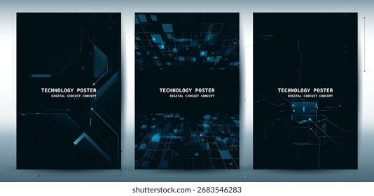 Conjunto de póster de Tecnología de circuito digital. Antecedentes Abstractas futuristas