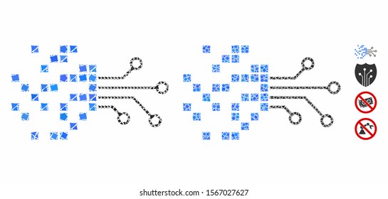 Digital circuit transformation mosaic of uneven items in different sizes and color tones, based on digital circuit transformation icon. Vector uneven pieces are united into composition.