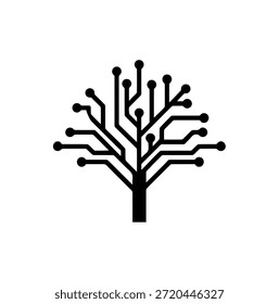 Digital Circuit Tree Silhouette Icon Representing Green Technology and Innovation