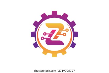 Modelo de tecnologia criativa Design de logotipo Z da letra de engrenagem do ícone do vetor do circuito digital
