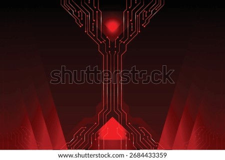 Digital Circuitry Abstraction: An artistic representation of intricate digital pathways forming an abstract hourglass shape, highlighting technology and time.