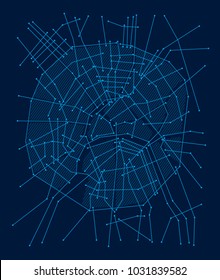 Digital city. Electronic circuit. Moscow. City center. Blue. Vector drawing