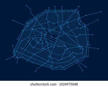 Digital city. Electronic circuit. Paris.Blue. Vector drawing