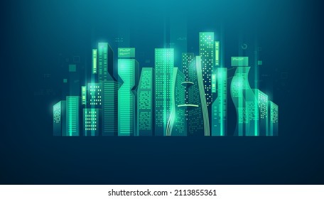 Digital city or futuristic city concept. Metaverse or Virtual reality technology concept.