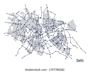 Digital city. Plan of the city Delhi in the form of an electronic scheme. Stylized linear drawing