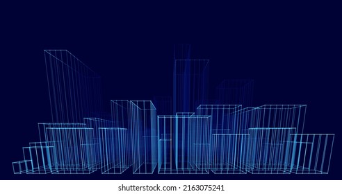 Digital City Scape Particles. Holographic HUD City Design Element. Virtual Reality VR Abstact Data Vector Illustration