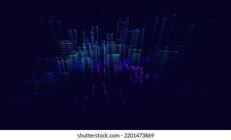 Digital City Scape Particles. Holographic HUD City Design Element. Virtual Reality VR Abstact Data Vector Illustration