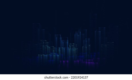 Digital City Scape Particles. Holographic HUD City Design Element. Virtual Reality VR Abstact Data Vector Illustration
