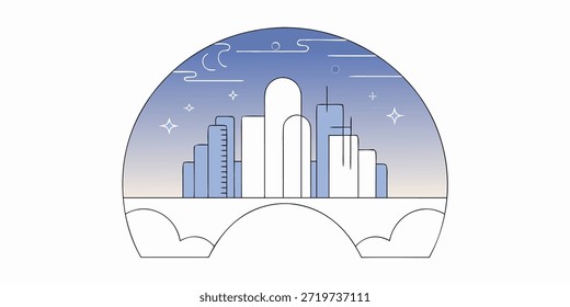Digitales Stadtlandschaft zur Blauen Stunde