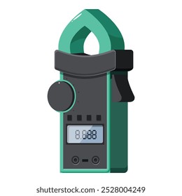 Pinza amperimétrica digital que mide la corriente eléctrica con sondas sobre fondo blanco