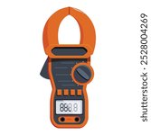 Digital clamp meter showing measurement result icon, professional tool for electricians working with electrical systems