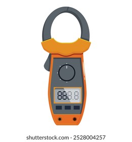 Pinza amperimétrica digital que muestra el resultado de la medición sobre fondo blanco