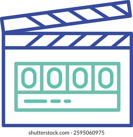 digital clapperboard outline dual color vector illustration icon design