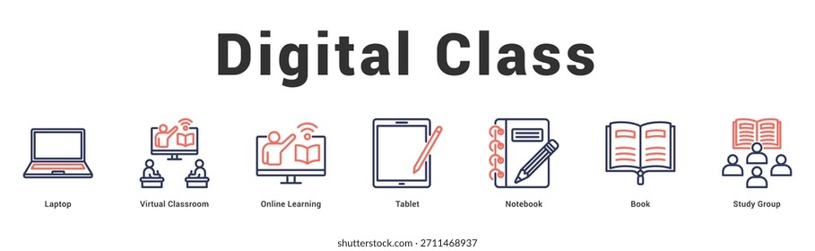 Clase digital Ilustración de Anuncio de Web moderno y limpio con íconos temáticos para la comunicación visual