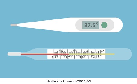 Digitales und klassisches Thermometer. Flachstil