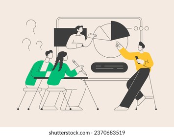Digital classroom abstract concept vector illustration. Digital tablet, smart flipped classroom, blended learning, immersed in technology, online teaching education, elearning abstract metaphor.