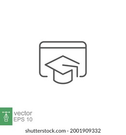 digital classroom, course, education, online, website icon. virtual classroom with graduation hat cap symbol line. webinar and conference apps. Vector illustration Design on white background. EPS 10