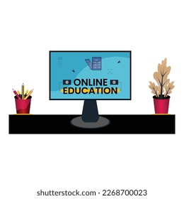 Digital Classroom Online Education internet and blank space on phone, mobile website background. social distance concept.