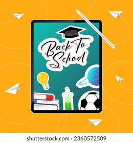 Digital Classroom Online Education on tablet paper airplanes illustration vector