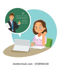 Digital Classroom, Online Teaching Educational Web Seminar, Internet Classes,Vector Illustration Cartoon Character.